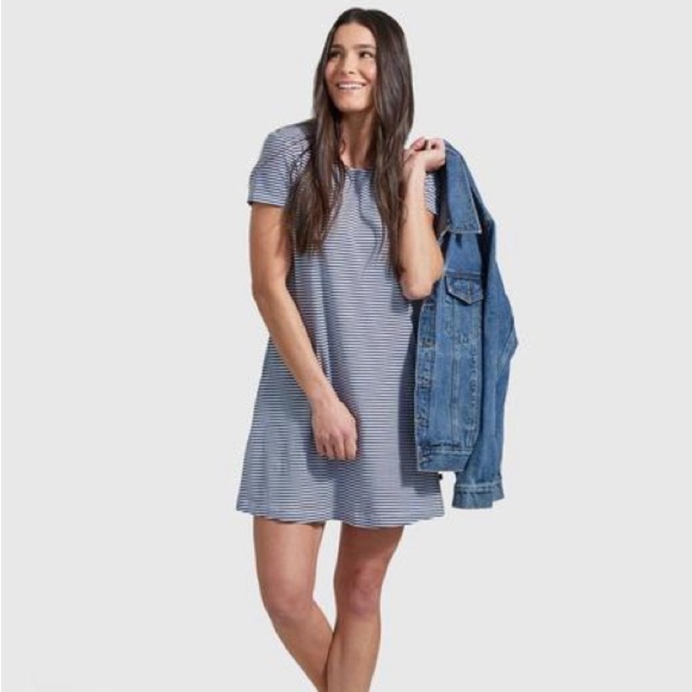New United by Blue Navy & White Short Sleeve Organic Cotton Blend Swing Dress